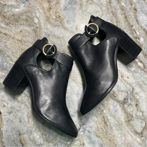 TED BAKER Sybell Leather Heeled Cut out Ankle Boots - Black Women’s 40 - Picture 5 of 15